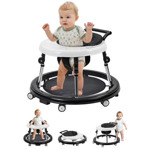 Baby Walker with Wheels: Adjustable Height & Foldable Design, Mute Wheels & Anti-Rollover Feature, Includes Footrest, Perfect for Boys & Girls 6-18 Months