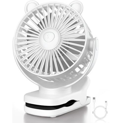 GOTOTO Clip on Fan, Rechargeable Portable Fan with 2000mAh Battery Operated, Powerful Clip Design, 3 Wind Speed, 360° Rotation, Ultra-Low Noise Level Personal for Travel