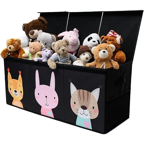 SoftOwl Extra Large Toy Storage Organizer with Lid - Sturdy, Collapsible Toy Chest Storage Box with Cute Design - Toys Bin with Dividers for Kids, Boys, Girls, Nursery, Bedroom, Play room 37"x16"x14"