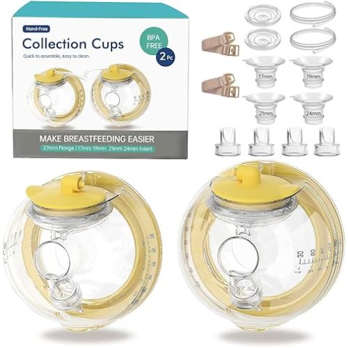 PumpMom-us Wearable Breast Milk Collection Cup Compatible with Spectra S1 S2 9 Plus and SG, Replace Pump Kits 27mm Flange and 17/19/21/24mm Insert Included