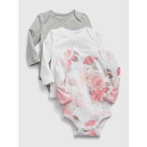 Baby 100% Organic Cotton First Favorite Bodysuit (3-Pack) in optic white floral, size: 6-12 M
