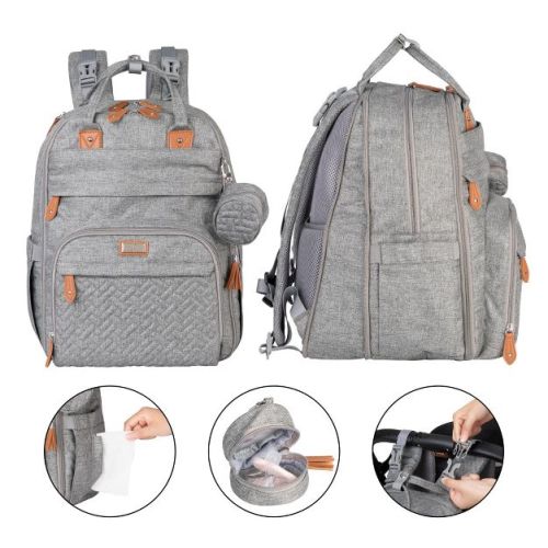 BabbleRoo Original XL Diaper Backpack 40L with Changing Pad, Stroller Straps & Water-Resistant Pañaleras, Light Gray, Extra Large