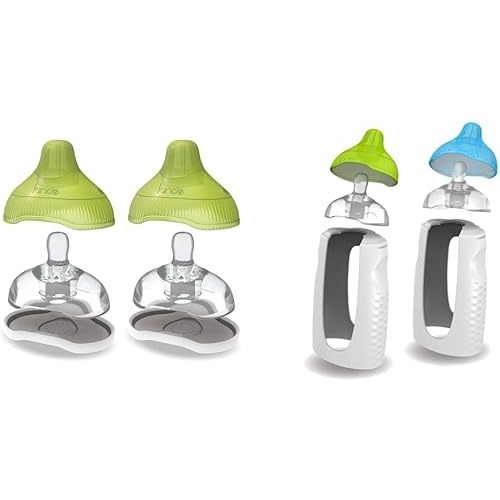Kiinde Twist Active Latch Nipples and Squeeze Natural Baby Feeding Bottles with Slow Flow (2 Pack) and Medium Flow (2 Pack)