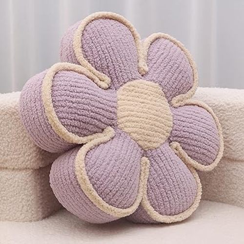 Lavender Daisy Decorative Throw Pillows Flower Shaped Pillow 16" Cute Soft Floor Cushion for Sofa Couch Bed Girls Room Bedroom Decor Aesthetic (1, Lavender, 16 Inch)