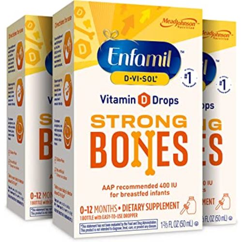 Enfamil Baby Vitamin D-Vi-Sol Vitamin D Liquid Supplement Drops for Infants, Supporting Strong Teeth & Bones in Newborn Babies, Easy-to-Use, Gluten-Free, 50 mL Dropper Bottle, Pack of 3
