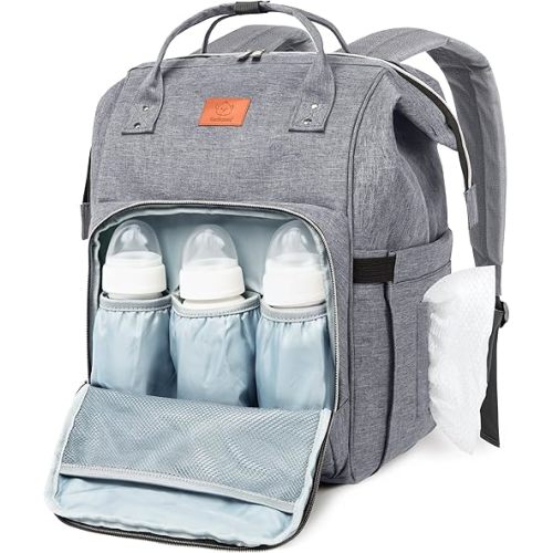 KeaBabies Baby Diaper Bag Backpack - Large Baby Bag for Boys, Girls, Waterproof Multi Function Travel Diaper Backpack with Changing Pad, Durable Travel Essentials for Moms and Dads (Classic Gray)