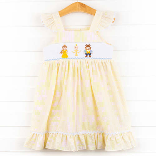Blushing Beauty Smocked Dress, Yellow Seersucker
–
Stitchy Fish