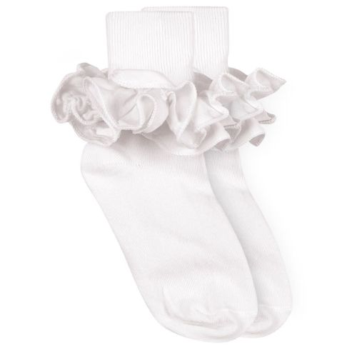 Misty Ruffle Turn Cuff Socks - White