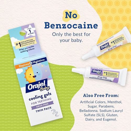 Orajel Baby Daytime & Nighttime Cooling Gels for Teething, Drug-Free, #1 Pediatrician Recommended Brand for Teething*, Two 0.18oz Tubes
