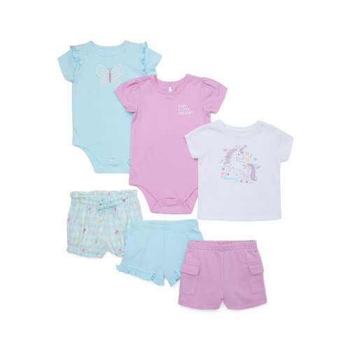 Garanimals Baby Girls Bodysuits, Tee and Shorts Outfits Set, 6-Piece, Sizes 0-24M