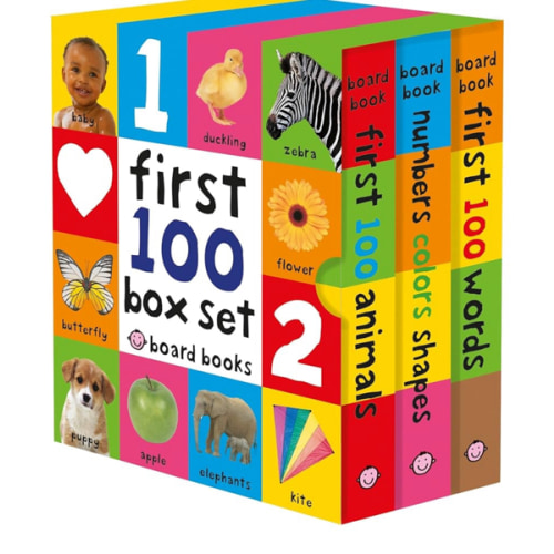 First 100 Board Book Box Set (3 books): First 100 Words, Numbers Colors Shapes, and First 100 Animals