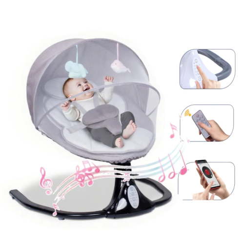 YUCHANG Baby Swing for Infants(0 - 12 Months), Portable Bluetooth Swing for Boys and Girls,Remote Control Baby Rocker with 5 Sway Speeds(Gray)