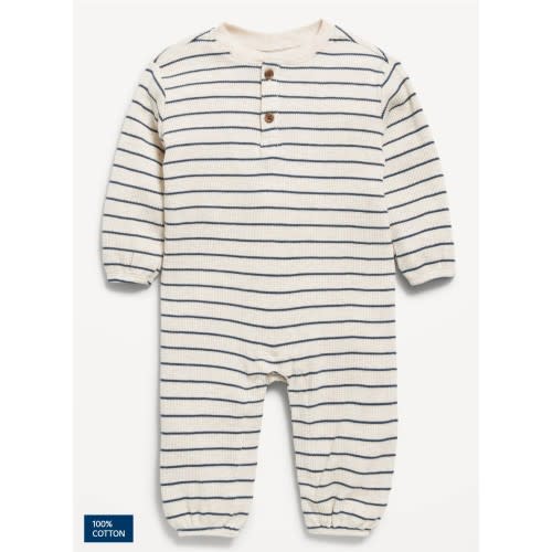 Printed Waffle-Knit Henley One-Piece for Baby