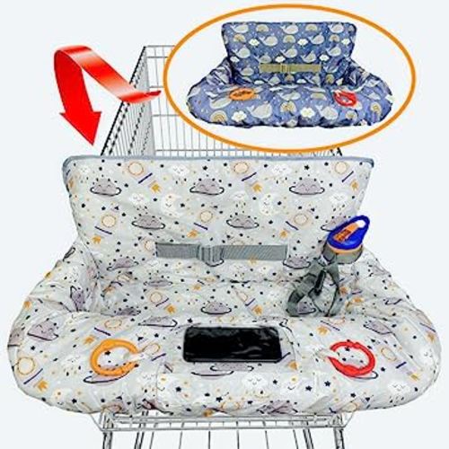 Shopping Cart Cover for Baby Grocery Cart Cover for Baby boy and Baby Girl, High Chair Cover for Baby and Toddler, Baby Registry Gift - Waterproof - Extra Large - Cotton - Double Sided (Gray)