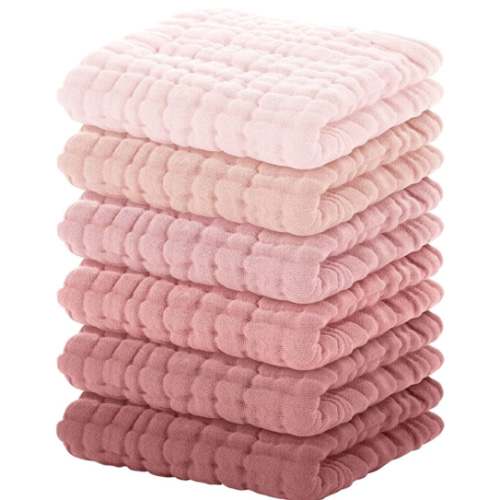 Yoofoss Muslin Baby Washcloths 100% Organic Cotton Face Towels 6 Pack Wash Cloths for Baby 12x12in Soft and Absorbent Baby Wipes (Gradient Pink)