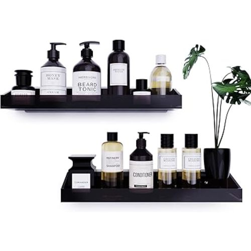 Bakzon Acrylic Wall Mount Organizer, Self Adhesive Shelves, No Drilling Hang Walls, for Bathroom, Kitchen, Living Room - Dark Brown