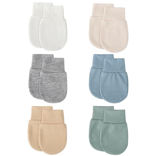 BQUBO 6 Pairs Newborn Baby Boys Girls Mittens 0-6 Months Unisex-Baby Infant Mittens Elastic No Scratch Wrist Gloves