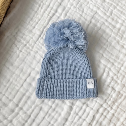 Blue Organic Cotton Knit Baby Beanie Hat