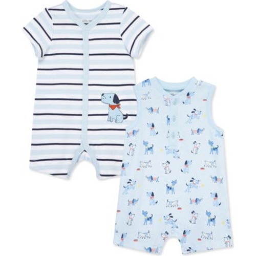 Puppies Assorted 2-Pack Cotton Rompers, 3M