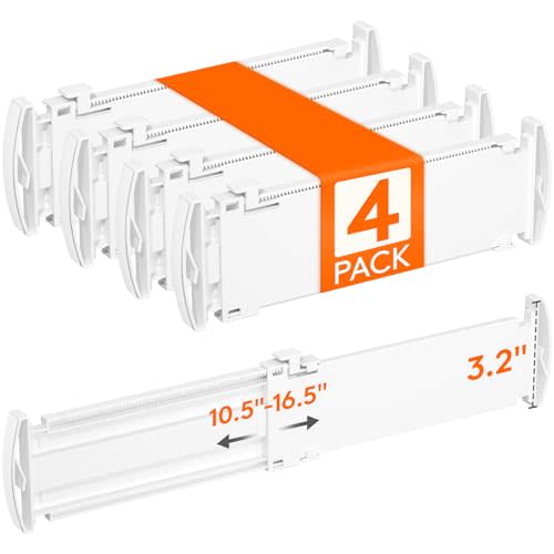 Lifewit 3.2" High Drawer Dividers for Clothes, Adjustable Drawer Organizers | 10.5"-16.5" Expandable Plastic Separator for Dresser, Kitchen, Cabinet, Closet, Nursery, Socks & Underwear Storage, 4 Pack