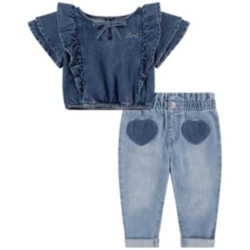 Baby Girls Denim Top and Heart Pants, 2-Piece Set