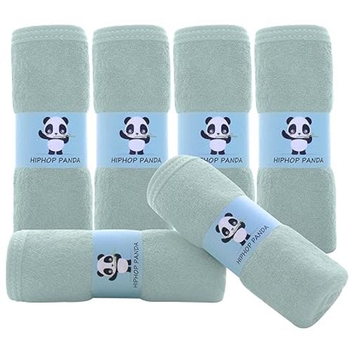 HIPHOP PANDA Baby Washcloths, Rayon Made from Bamboo - 2 Layer Ultra Soft Absorbent Newborn Bath Face Towel - Reusable Baby Wipes for Delicate Skin - Green, 6 Pack - 10x10 Inch (Pack of 6)