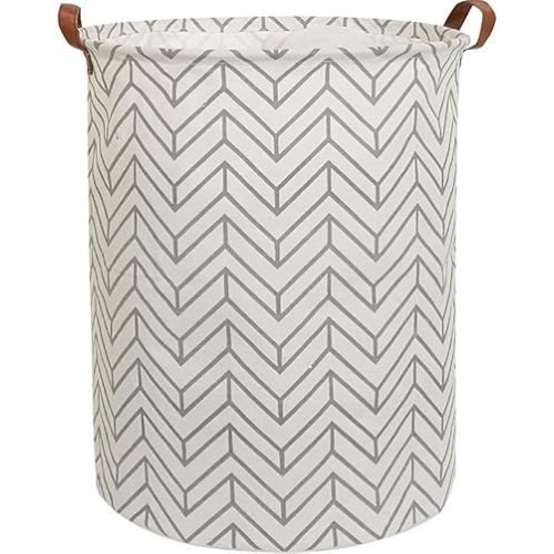 CLOCOR Large Round Storage Bin,Collapsible Storage Baskets, Dirty Laundry Hamper Baskets for Baby Boys and Girls, Office, Bedroom, Toys Nursery Kids Clothes Gift Basket (Grey geometry)