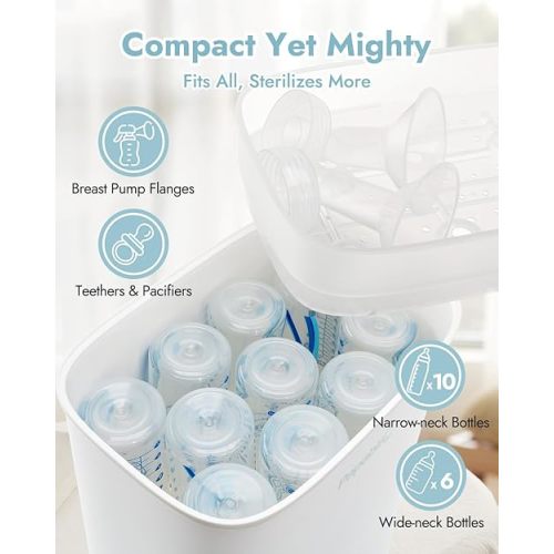 Papablic Baby Bottle Sterilizer and Dryer Pro, Esterilizador De Biberones, Electric Steam Sterilizer for Baby Bottles, Pacifiers, and Pump Parts, Large Capacity 10 Bottles