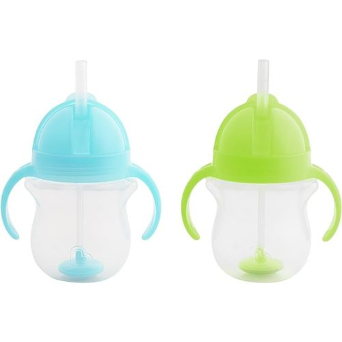 Munchkin® Any Angle™ Weighted Straw Trainer Cup with Click Lock™ Lid, 7 Ounce, 2 Count (Pack of 1), Blue/Green, 17349