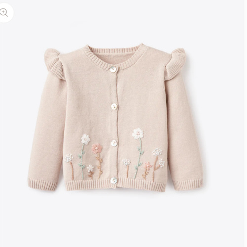 Taupe Flutter Sleeve Hand-Embroidered Baby Cardigan – Elegant Baby