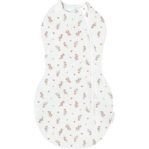 Happiest Baby Sleepea Comforter Swaddle - 100% Organic Cotton Baby Swaddle Blanket - Doctor Designed Promotes Healthy Hip Development (Ivory Wildflowers, Small)