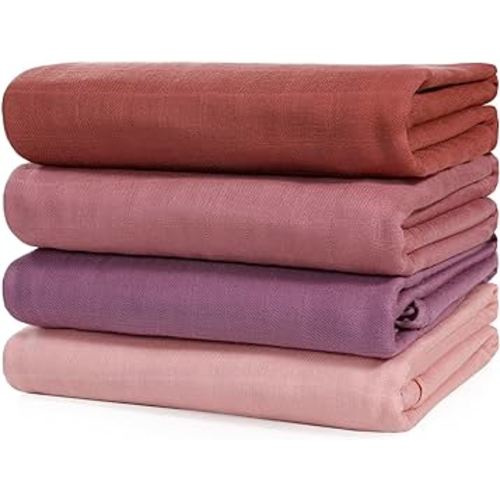 Muslin Swaddle Blankets, Large Receiving Blankets for Boys and Girls, 4-Pack Soft and Breathable Swaddle Wrap for Newborn, 47 x 47 inches (Pink Series)