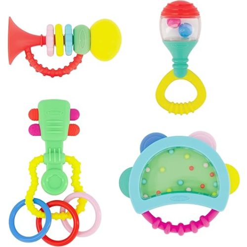 Infantino Baby's 1st Teethe and Play Music Set - Baby Essentials 4 Piece Gift Set, Instrument Themed Teethers and Rattles for Sensory Stimulation and Motor Development for Babies & Toddlers, BPA Free