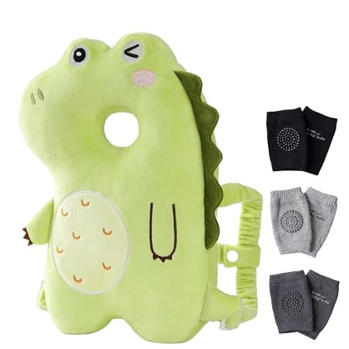 Feidoog Baby Head Protector Cushion Backpack with 3 Knee Pads for Walking & Crawling,Green