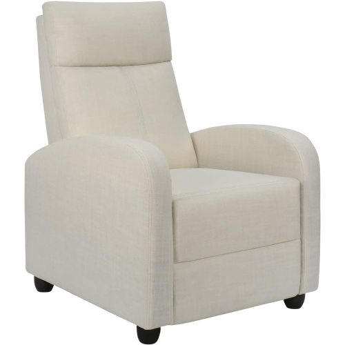 Lacoo Padded Push Back Fabric Single Recliner for Living Room, White