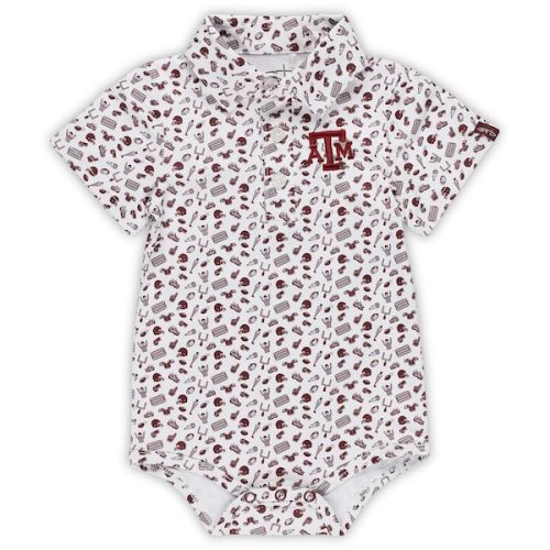 6 Months- Garb White Texas A&M Aggies Tom Allover Print Performance Polo Bodysuit