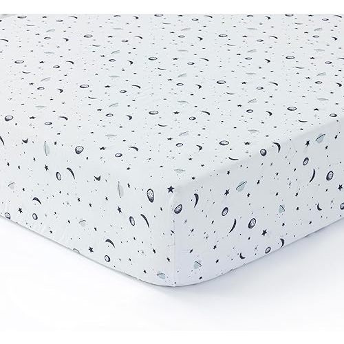 Crib Sheets Cotton Boys, Girls, Soft,1 Pack Baby Crib Sheet | 100% Muslin Cotton Crib Sheets for Standard Cribs, Toddler Bed Sheets, 52x28 Crib Mattress Sheets | Planets