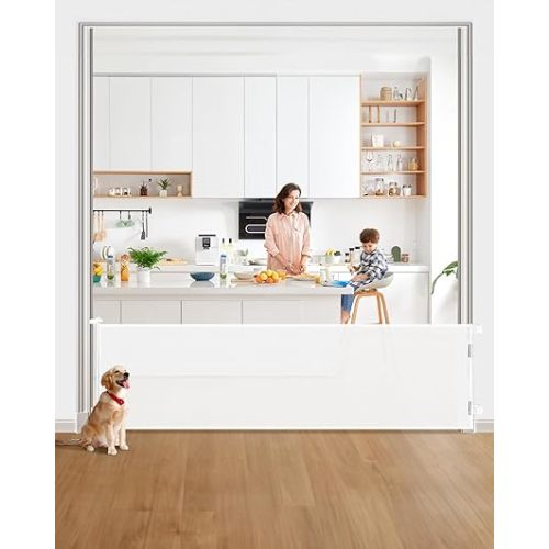 DEAR LOV Retractable Baby Gate, Mesh Baby Gate or Mesh Dog Gate, 33" Tall, Extends up to 118" Wide, Child Safety Gate for Doorways, Stairs, Hallways, Indoor/Outdoor (33"x118",White)
