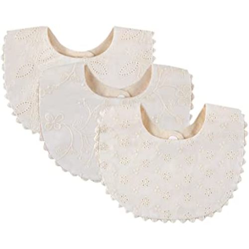 GZMM Baby Bib For Girls,Reversible Waterproof Handmade Natural Cotton Baby Drool Bib 0-12 months 2 Pack (off-white color A, 0-12 months)