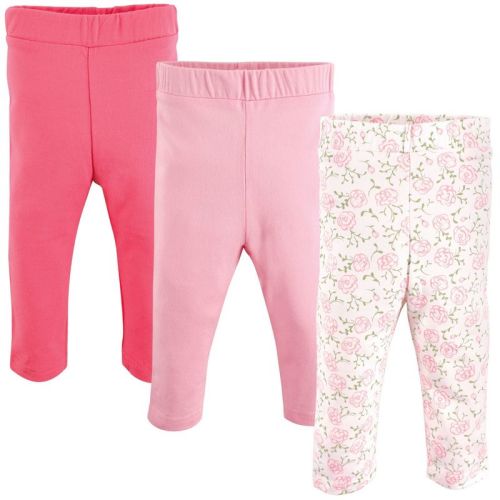Luvable Friends Baby And Toddler Girl Cotton Leggings 3pk, Pink Rose, 0-3 Months