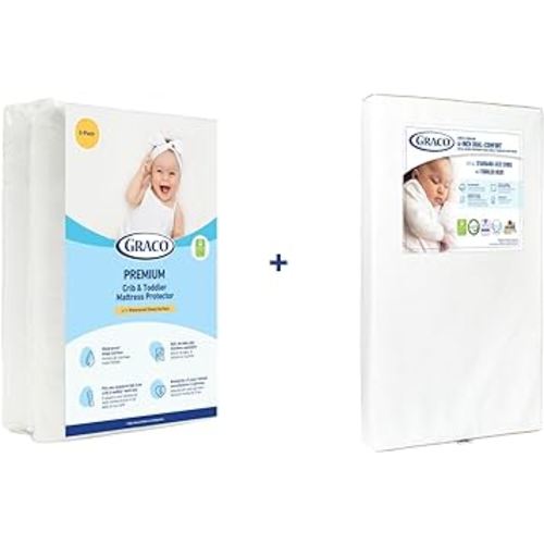 Graco Dual-Comfort Crib Mattress & Protector Value Bundle (1-Pack) – Includes GREENGUARD Gold Certified Crib Mattress, GREENGUARD Gold Certified Waterproof Mattress Protector, Fits Standard Crib