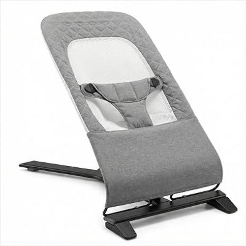 Baby Bouncer Rocker, Gray, 0-6 Months Up to 20 lbs, 3 Recline Positions with Soothing Vibrations, Removable Toy Bar