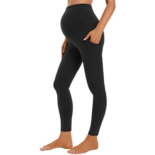Foucome Women's Maternity Leggings with Pockets Over The Belly Pregnancy Workout Leggings Yoga Active Work Pants
