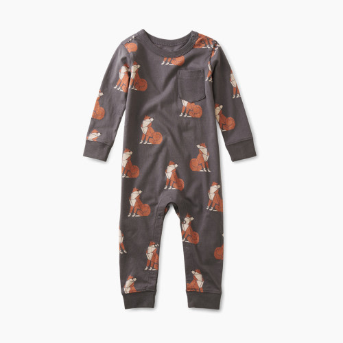 Tea Collection Long Sleeve Pocket Baby Romper - Origami Shibu Inu, 3-6M