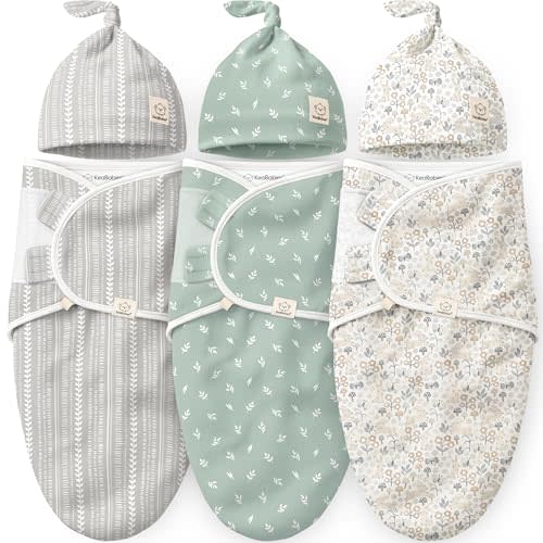 3pk Organic Swaddles for Newborns Girls, Boys & Hats (Prairie, 0-3M) | Soft Cotton Baby Sleep Sacks 0-3 Months, Breathable Baby Hats and Swaddles 0-3 Months, Newborn Essentials Must Haves