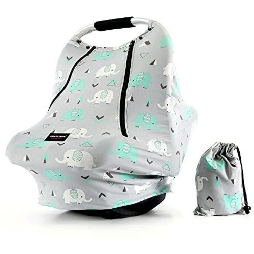 Baby Car Seat Covers-Acrabros Multifunctional Infant Carseat Canopy for Boys Girls,Stretchy Breathable Adjustable Peep Window Universal Fit,Baby Elephant