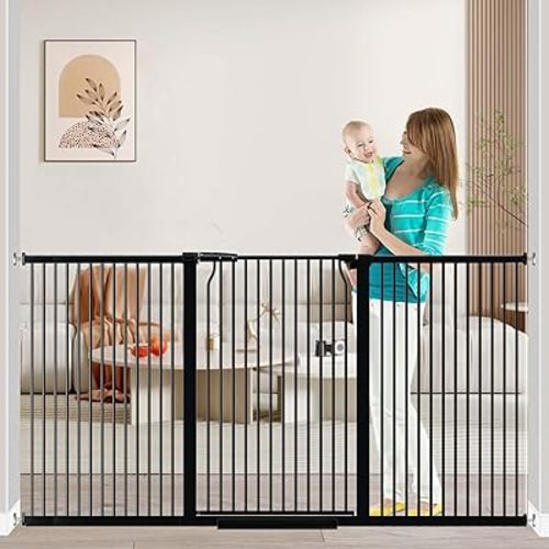 Fairy Baby 40.5" Extra Tall Baby Gate, 72.3"-76.7" Extra Wide Large Dog Pet Gate Indoor, Long Safety Child Gate for Stairs No Drill, Metal Auto Close Puppy Gate for House Doorway Walk Through, Black