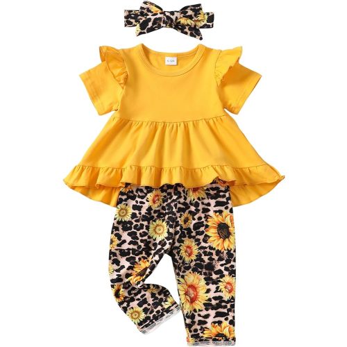 Kucnuzki Baby Girl Clothes Toddler Girl Cute Outfit Long Sleeve Shirt Ruffle Top Pant Set Fall Winter Clothing For Girl