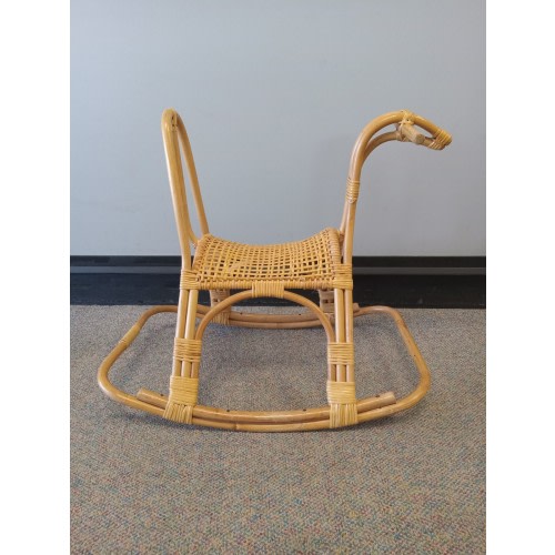 MID CENTURY VINTAGE FRANCO ALBINI MODERN WICKER RATTAN CHILD'S ROCKING HORSE