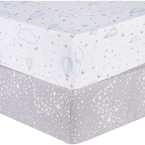 Sammy & Lou Starry Dreams 2-Pack Microfiber Fitted Crib Sheet Set, Fits Standard Crib Mattress 28 in x 52 in; Fully Elasticized,